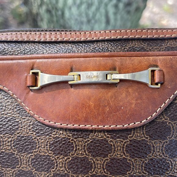CELINEVintage Triomphe  Shoulder Bag Leather Brown Tan  Pattern Macadam - Picture 9 of 13